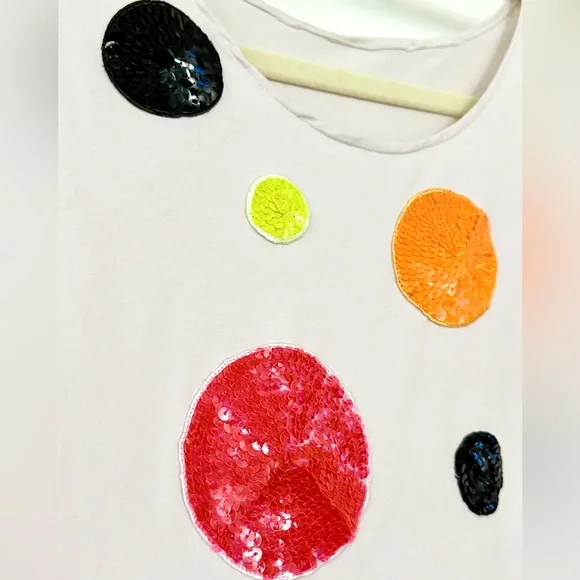 Vintage Y2K MOSCHINO Jeans stretch tank muscle shirt w/ colorful sequin dots S/M - Picture 13 of 13